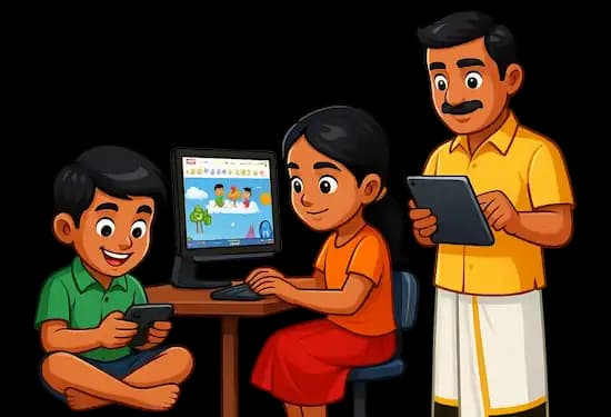 Tamil learning on multiple devices illustration