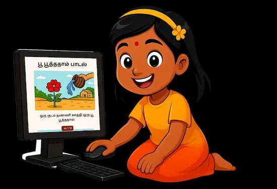 Interactive Tamil course learning illustration